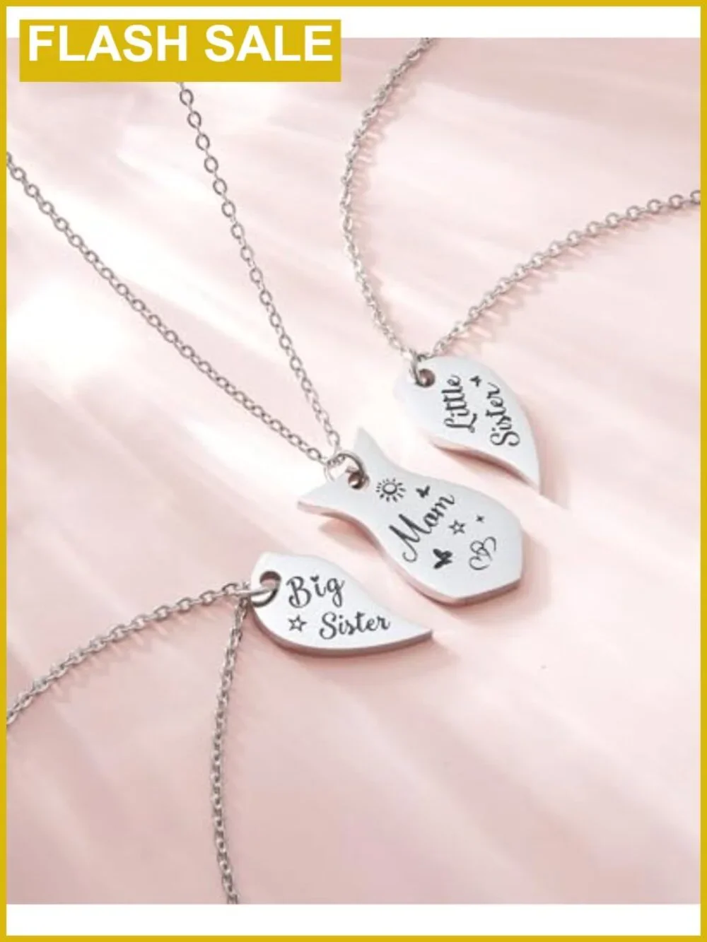 3 Piece Matching Necklaces Set Mom Daughter Sister BFF Stainless Steel